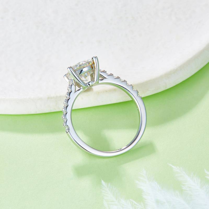 微镶圆形S925银镀白金MoissaniteWomen's Ring2.0ctD级